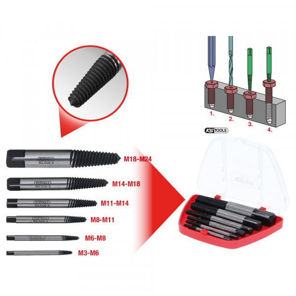 KS TOOLS Schrauben-Ausdreher-Satz, 6-tlg