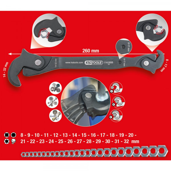 KS TOOLS Einhand-Multifunktions-Schlüssel,