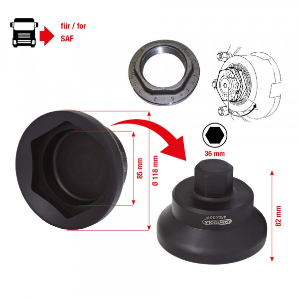 KS TOOLS Achsmuttern-Schlüssel für SAF 85mm,