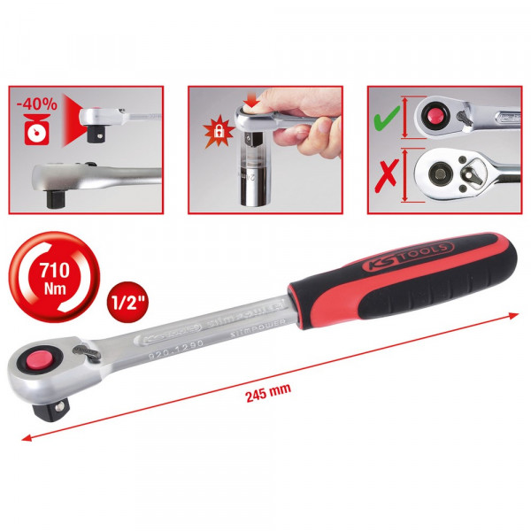 KS TOOLS 1/2" SlimPOWER Umschaltknarre,72