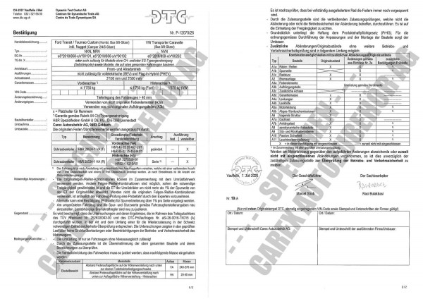 DTC-Gutachten P-12070/26 für Gewindefahrwerk